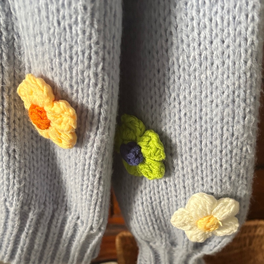 Cato Light Blue Cardigan with Colorful Floral Accents - Picture 5 of 6